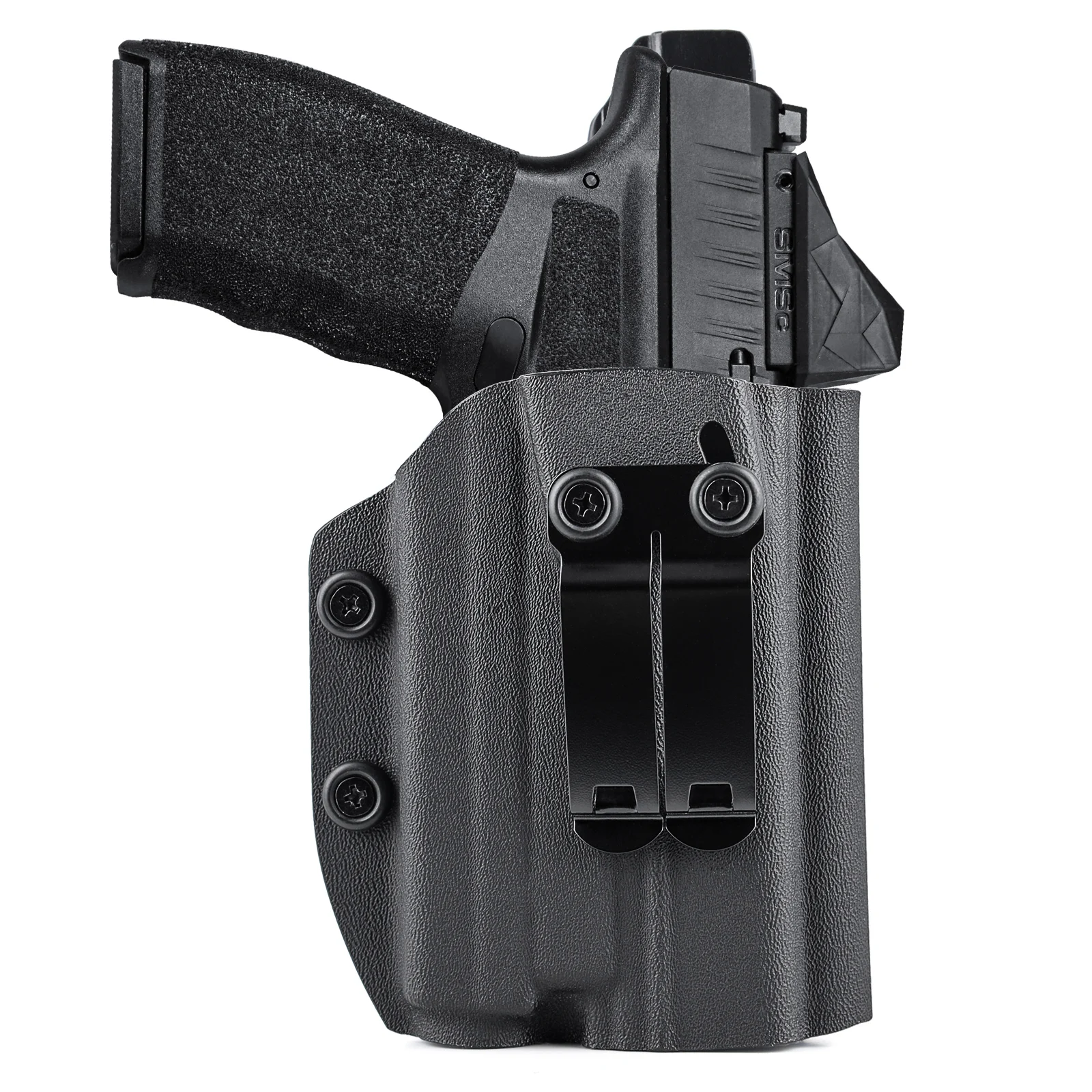 thumbnail interactive-video image 1 of Springfield IWB Tactical Hybrid Holster For Olight Baldr Mini - Matte Black Kydex/Leather - Made In USA 1 of 6
