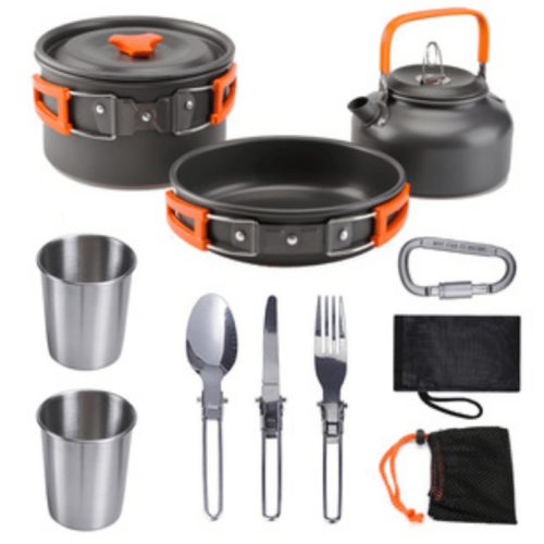 Camping Cookware Kit With Stainless Steel Forks Knives Spoons For Outdoor Camping, Picnic, Travel, Cooking