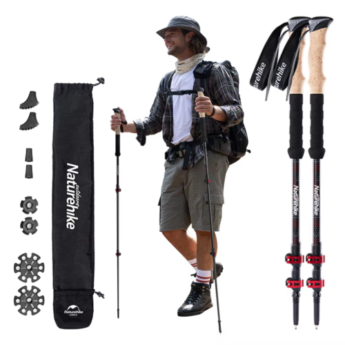 Trekking Poles 2pcs Carbon Fiber Collapsible Telescopic Sticks Lightweight Walking Hiking Stick Climbing Stick