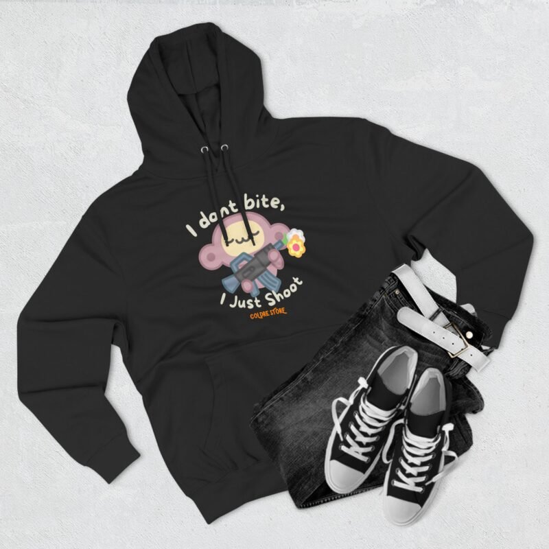 Cute Monkey Graphic Hoodie - 'I Don't Bite, I Just Shoot' - Image 19