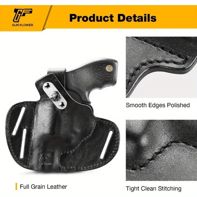 Handmade Leather OWB Holster | for S&W J Frame, 38 Special Revolvers Rug LCR, S&W 442/ 642, Taurus, Charter, and Other 38 Special Snub Nose Revolvers up to 2.25