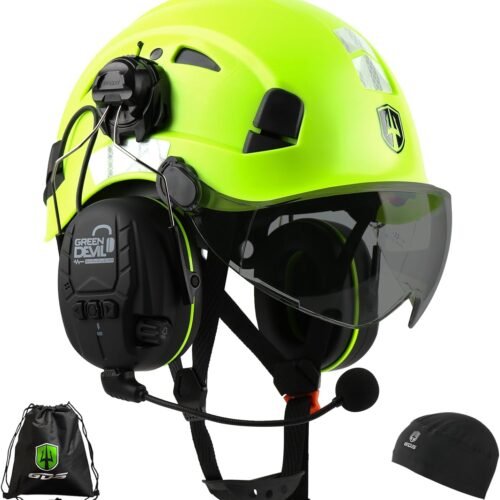 Safety Helmet Hard Hat with Visor and Bluettoth Ear Muffs Vented Work Helmet for Men and Women ANSI Z89.1 Approved Hardhat Ideal for Industrial & Construction