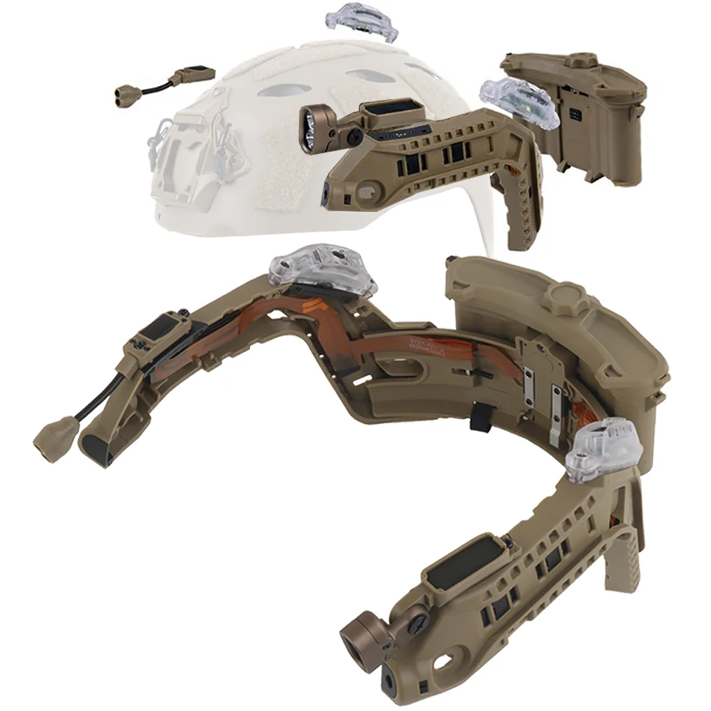 Tactical Modular ARC Rail Helmet Light Set – Battery Box, IR Light, LED Flashlight & Dual Signal Light for FAST Helmets