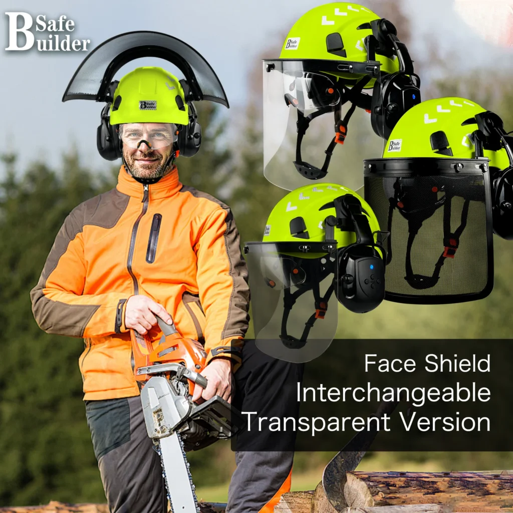 chainsaw helmet with bluetooth front